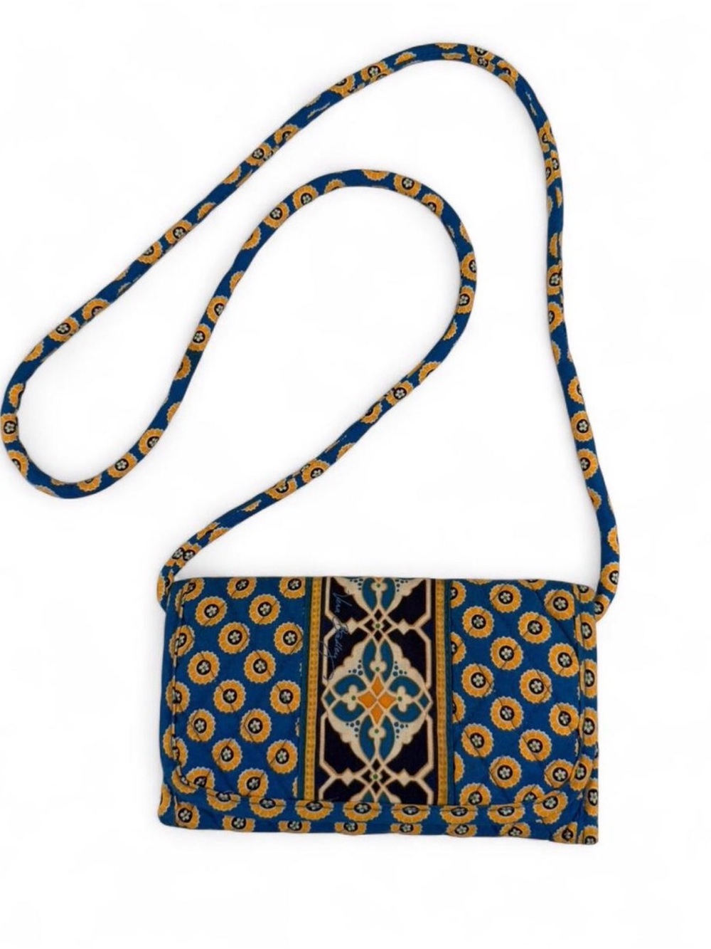 Vera Bradley Blue and Gold Printed Crossbody Wallet